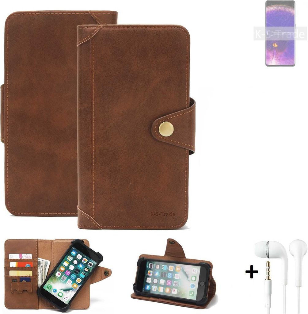 K-S-Trade Handyhülle + Kopfhörer für Oppo Find X5 Schutz Hülle Walletcase Bookstyle Tasche Case Handytasche Wallet Flipcase Cover PolyurethanBr...