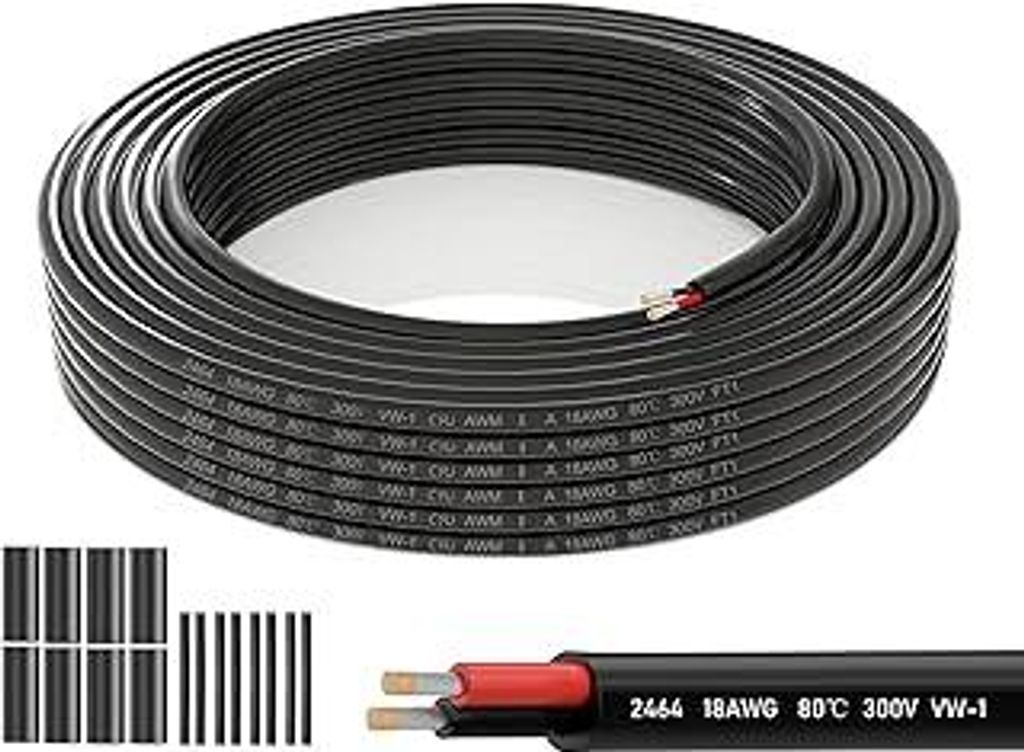 UL2464 Elektrokabel 2-Adrig 18AWG 2x0,82mm² 15 Meter Niederspannungskabel 5V 12V 24V 300V Verzinntes Kupfer PVC Mantel für LED Beleuchtung und He...