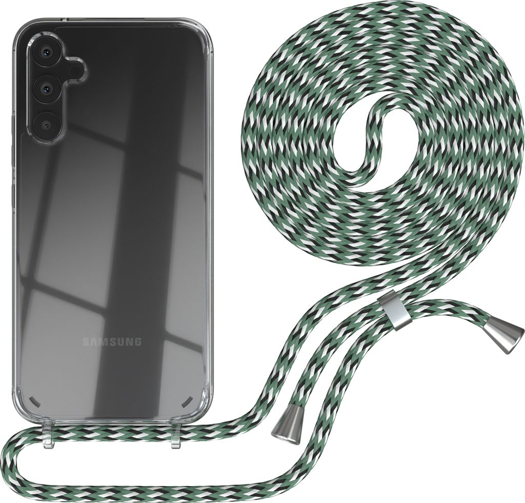 EAZY CASE Handykette kompatibel mit Samsung Galaxy A34, Handyhülle mit Umhängeband, Handykordel, Schutzhülle Clear, Band in Grün