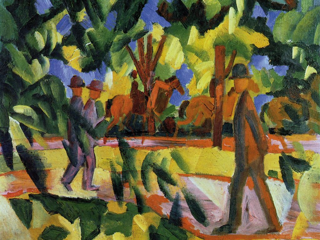 August Macke Kunstdruck Bild - Reiter Und Spaziergänger In Der Allee, 1914 (80 x 60 cm)