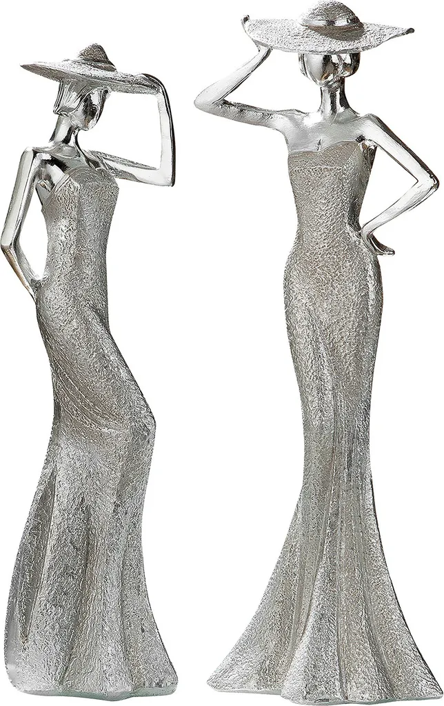 Décoration de Table Moderne Statuette Diva Argentée 30 cm Lot de 2