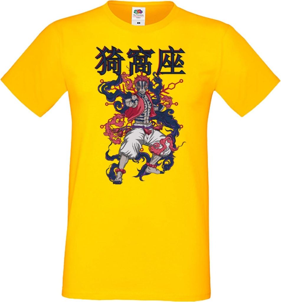Herren T-Shirt Anime Manga Demon Anime Slayer Akaza 02 Demon Akaza, Man XL / Gelb