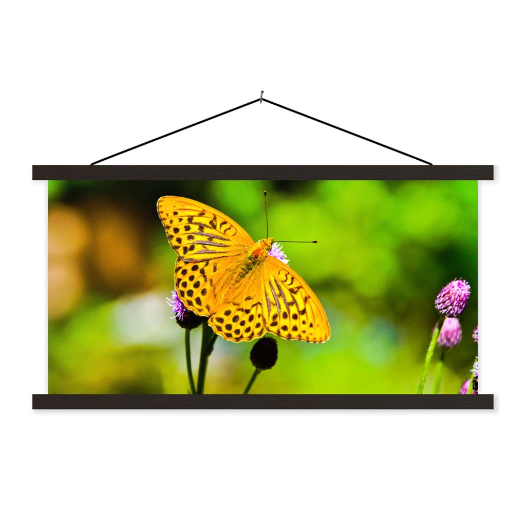 MuchoWow Textilposter Schmetterling - Tiger - Blume 90x45 cm mit schwarzem Rahmen - Klemmleisten