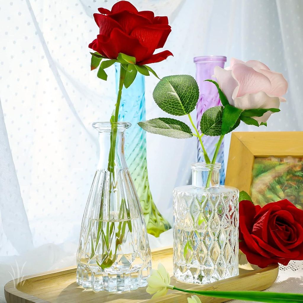 Kleines Vasen-Set mit 12 Mini-Vasen aus Glas, Vintage, Hochzeit, Kristall, klare Blumenvasen, verschiedene Größen, moderne, schlanke Glasvasen, T...