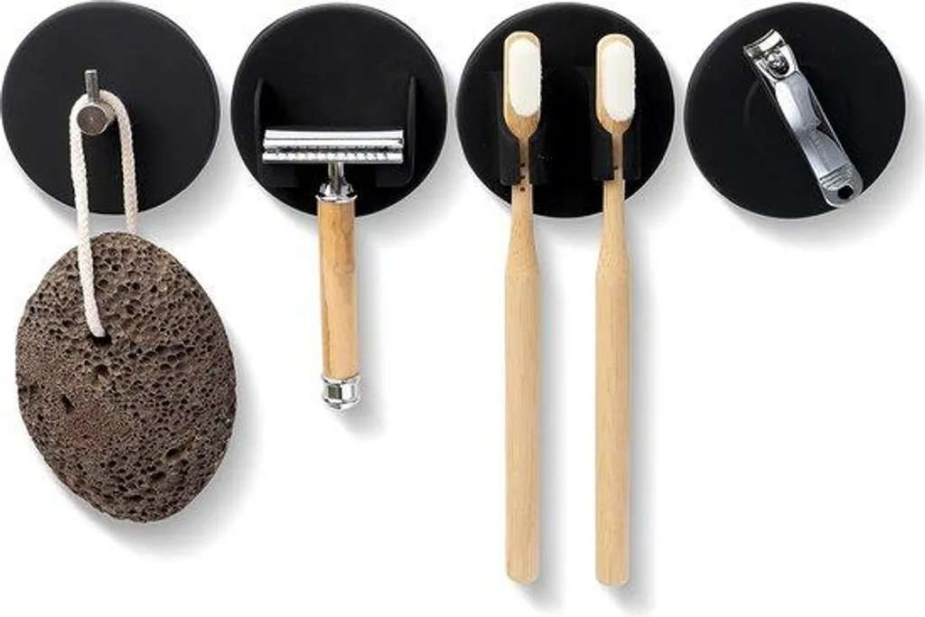 Kit accessoires salle de bain noir mat sans perçage pour douche et lavabo