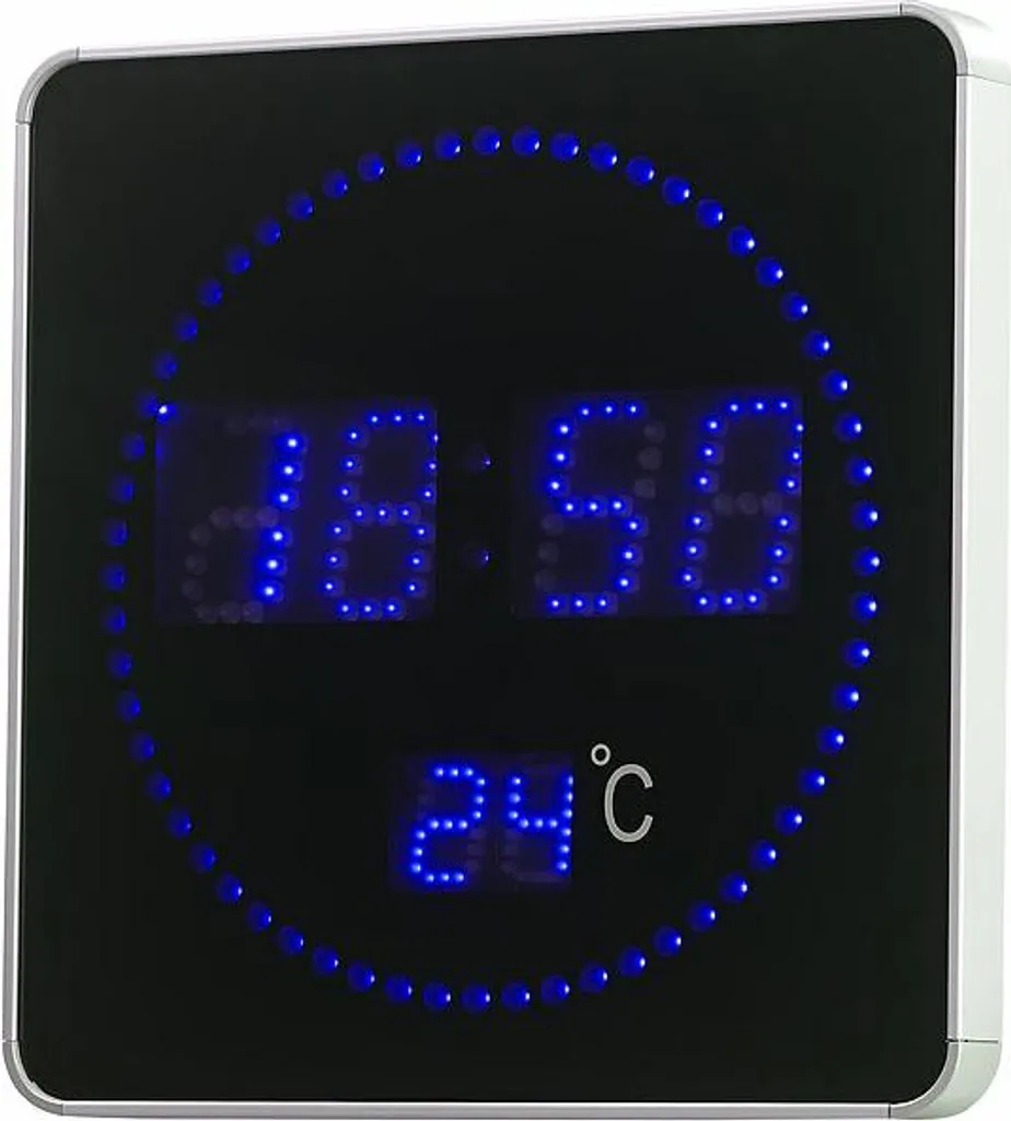 Pendule murale digitale LED bleue avec thermomètre et radio-pilotage