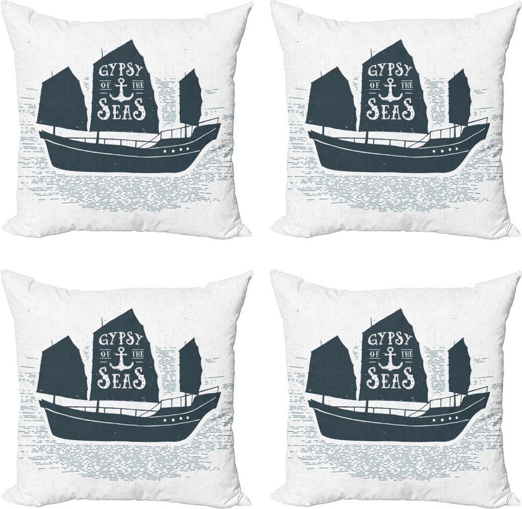 ABAKUHAUS Vintage Boat Kissenbezug Set (4 Stück), Gypsy of the Sea, Moderner Doppelseitiger Digitaldruck, 45 cm x 45 cm, Dunkelblau, Grau, Weiß
