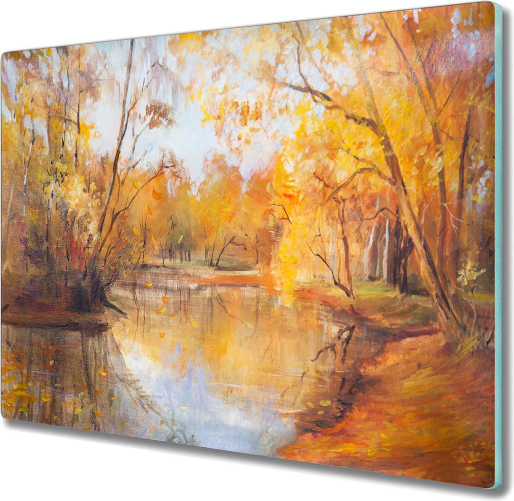 Coloray Küchenbrett Kochplattenabdeckung Hackbrett Schneidebrett Herdabdeckplatte 60x52 cm - Wald Fluss Natur Herbst