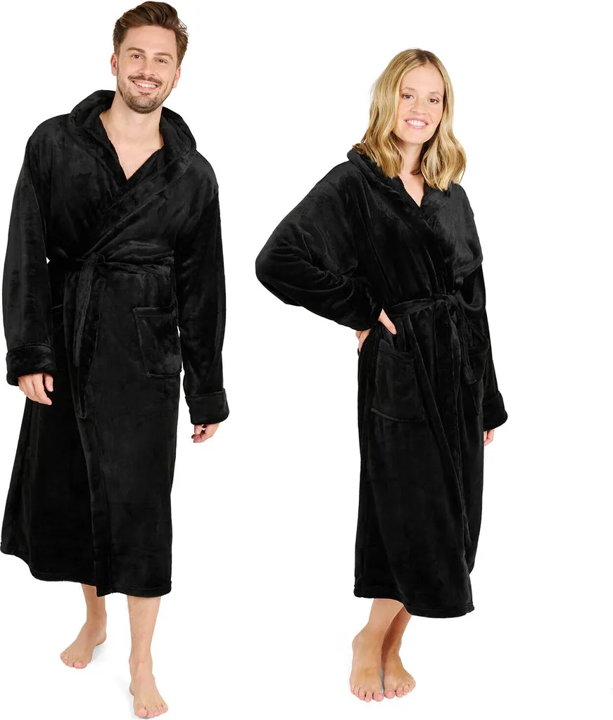 Accappatoio Blumtal per donna e uomo - morbido accappatoio in pile con cappuccio e pratiche tasche frontali, Oeko-TEX®, taglia S, colore nero