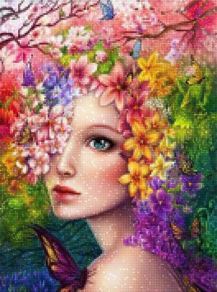 Diamantstickerei Frühlingsfrau 45x55 cm