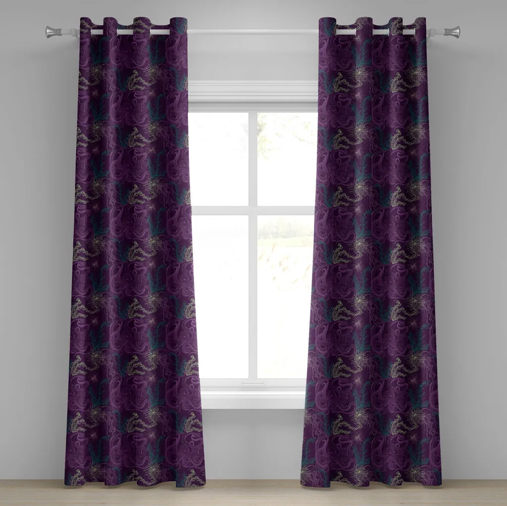 Paire de rideaux décoratifs motif marin pieuvre et algues 280x175 cm