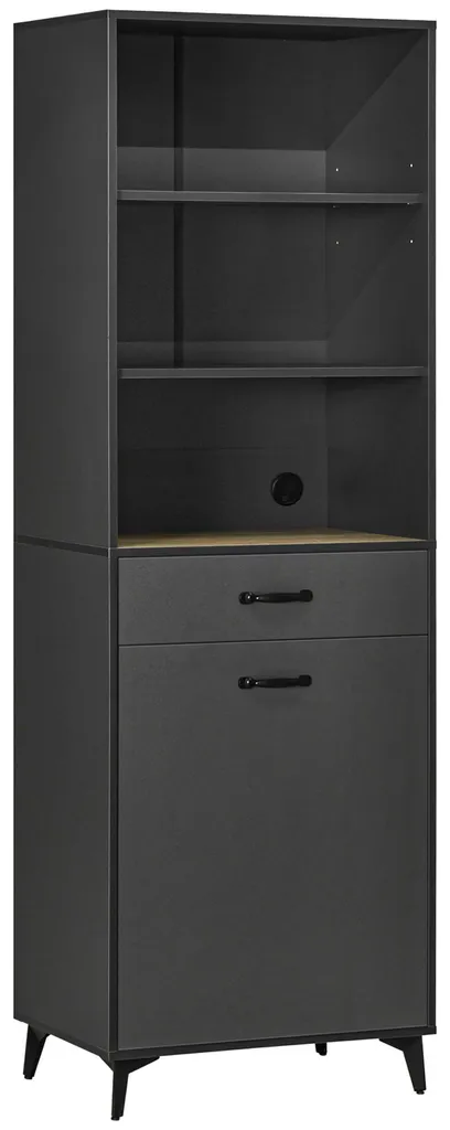 Buffet haut robuste en chêne clair et gris anthracite - Style Atelier