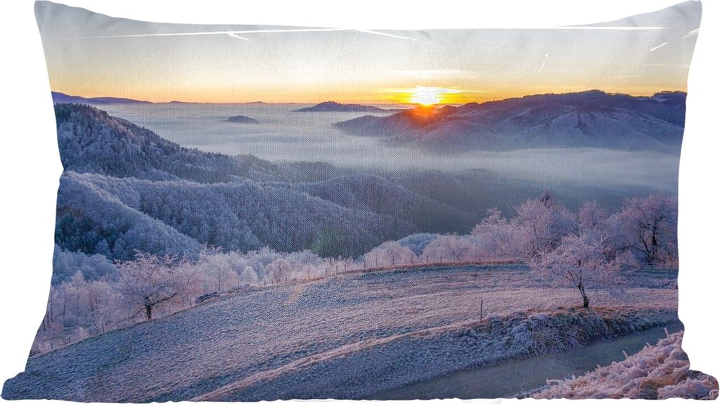 MuchoWow Zierkissen Sofakissen Wohnzimmer Dekokissen 60x40 cm Winter - Berge - Sonne - Abend - Kopfkissen - Polster mit Foto