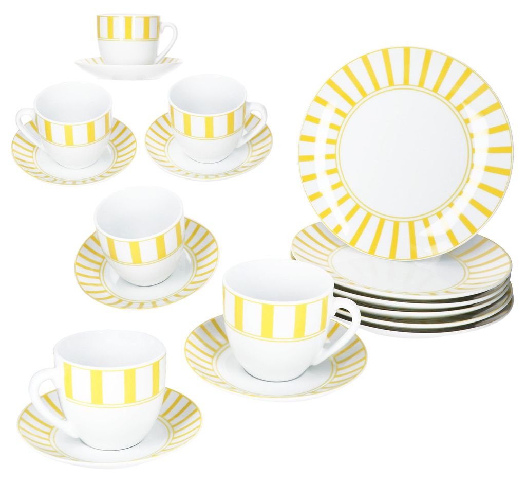 18szt serwis kawowy Split żółte paski porcelana 6 osób Zdjęcie produktu 