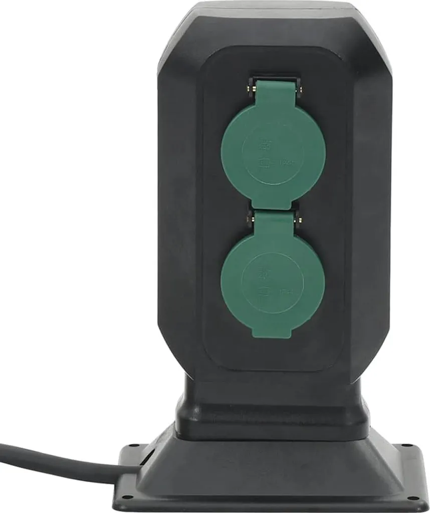 vidaXL Prise extérieure avec piquet de terre 4x noir vert 15,5x11x24 cm