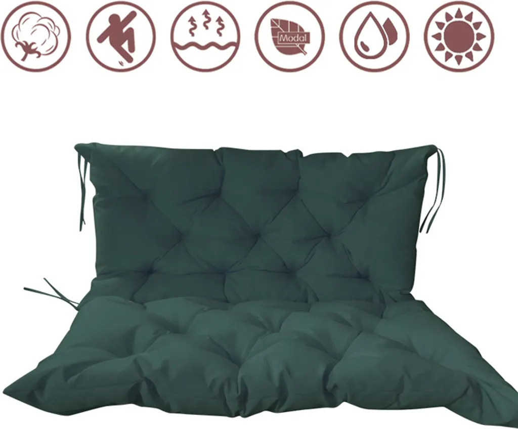 Cuscino per sedia da giardino Cuscino da giardino Cuscino decorativo Cuscino di seduta per casa e giardino Dimensioni: 120x100x10 cm, colori: Verde scuro