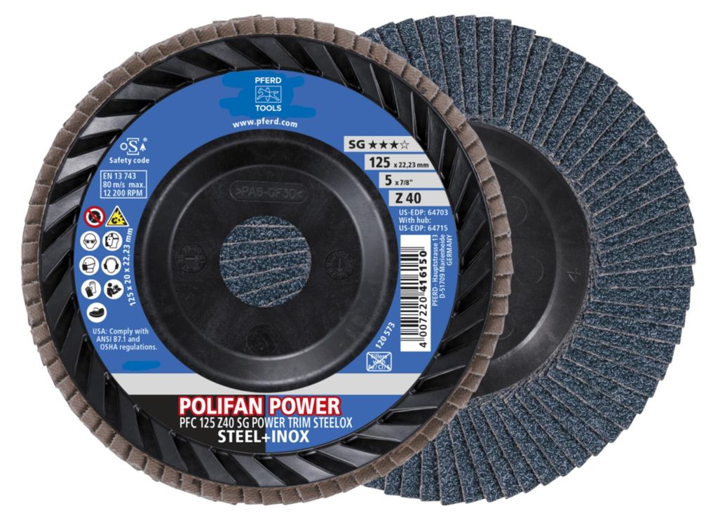 PFERD POLIFAN flap discs zirconia alumina Z SG POWER TRIM STEELOX, 12,5 cm, 10 Stück(e)