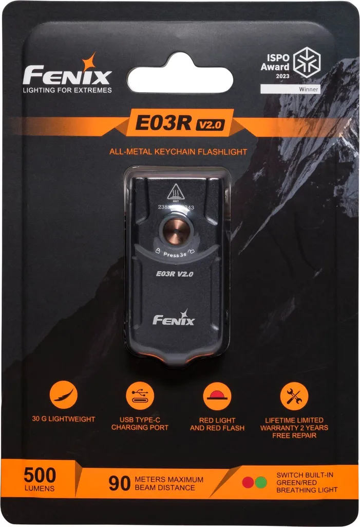 Lampe porte-clés Fenix E03R V2.0 petite lampe de poche LED grise métal