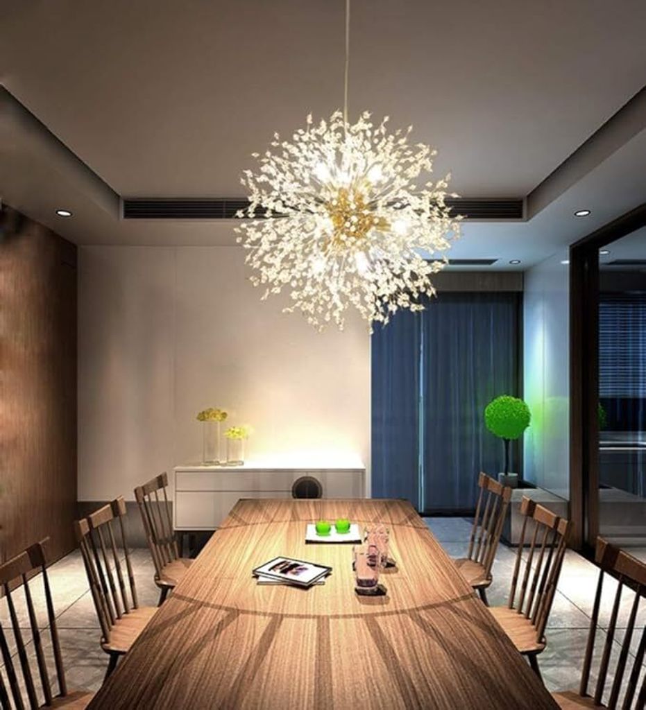 Kronleuchter 8 Licht Golden Pendelleuchte für Schlafzimmer, Wohnzimmer, Esszimmer,Mit warmem Licht,28*28*120cm