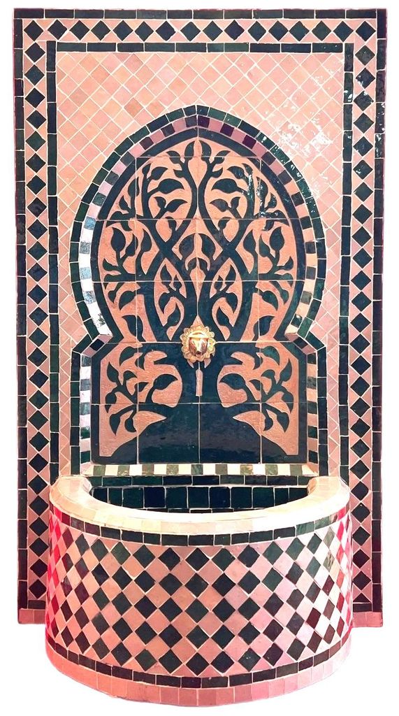 Marrakesch Gartenbrunnen Zimmerbrunnen aus original marokkanische Mosaik 109 cm Gross | Brunnen als Gartendeko Terassendeko & Balkon Deko | Springb...