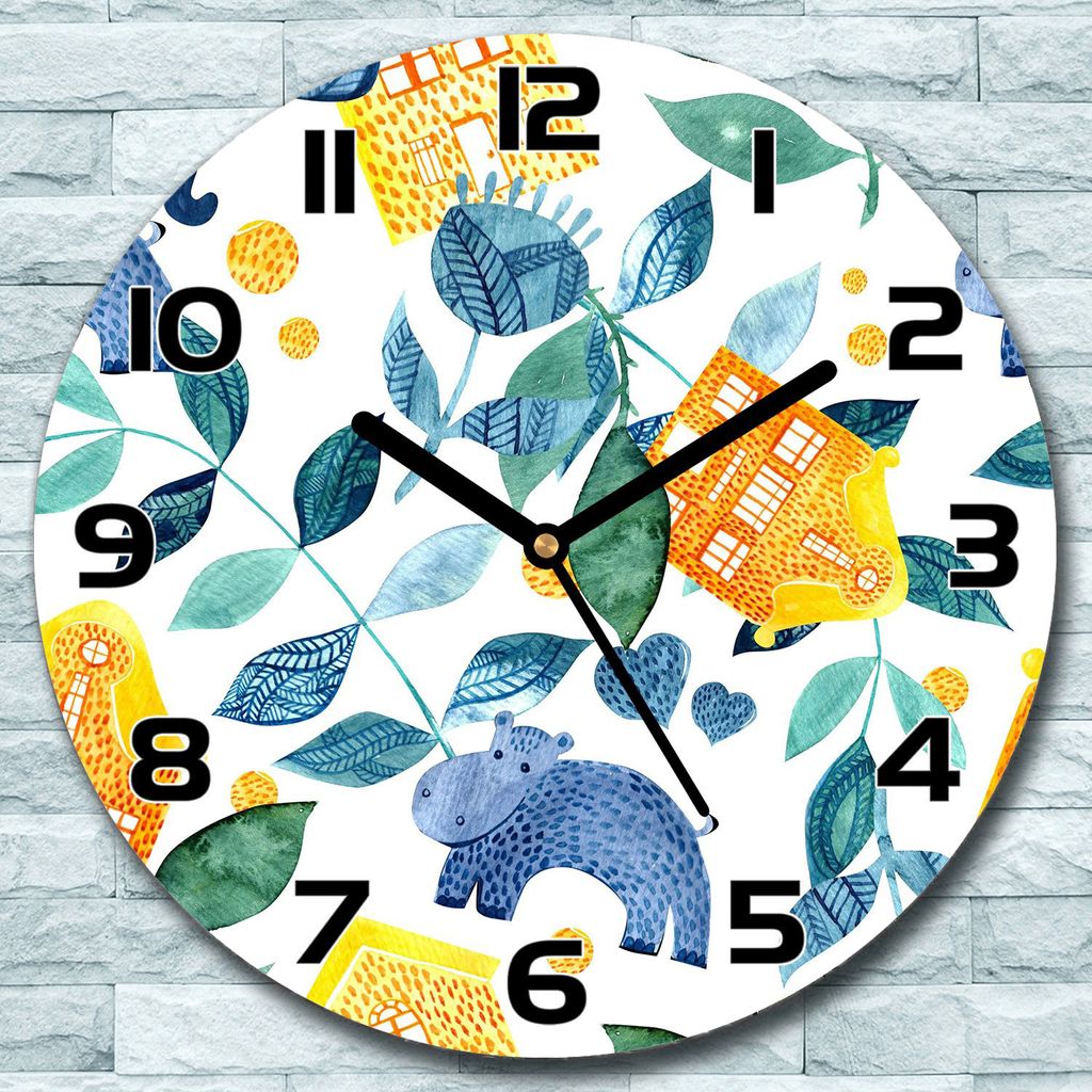 Wanduhr aus Glas Rund fi 30 Hippo Aquarellfarbe Quarz Deko Schlafzimmer Büro