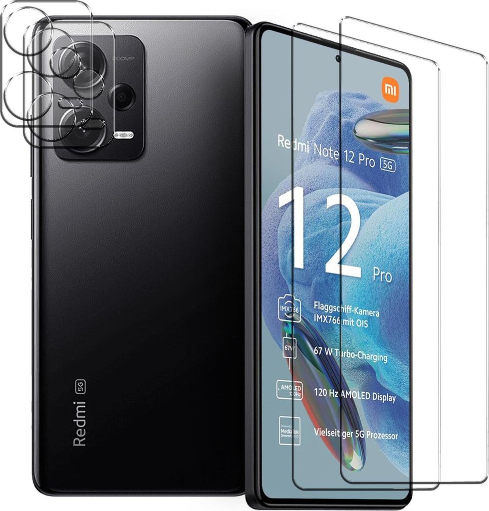 Panzerglas für Xiaomi Redmi Note 12 Pro 5G Schutzfolie 2x Kamera Schutzglas Folie 2x Panzerfolie