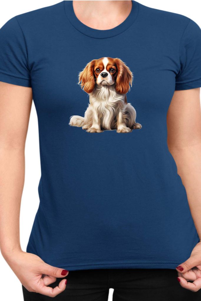 Damen T-Shirt Dogs Breeds Cavalier King Charles Spaniel Dog Breed 006, Lady M / Dunkelblau
