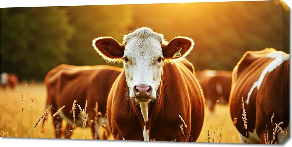 Grand Tableau Panorama Vaches 100x50 pour Salon, Ambiance Campagne