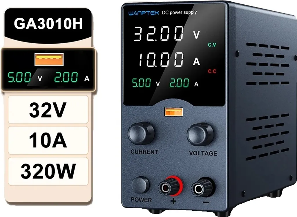 Alimentatore CC regolabile, uscita 32 V, corrente 10 A, nero GA3010H