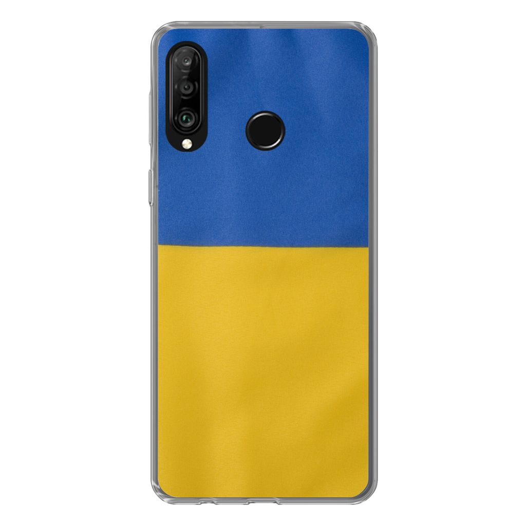 MuchoWow Handyhülle Schutzhülle Hülle für Huawei P30 Lite Nahaufnahme der Flagge der Ukraine Silikon Softcase Handy Hülle - Handyhülle
