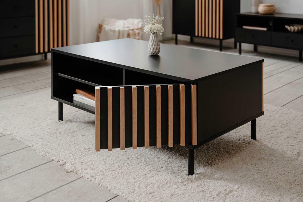 Table basse - MONZA 55A - Noir / Chene artisan - 1 porte, 2 Image du produit 