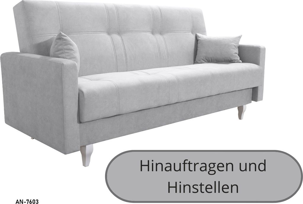 Schlafcouch LUDWIK, Bettkasten und Schlaffunktion, Schlafsofa - Aschgrau