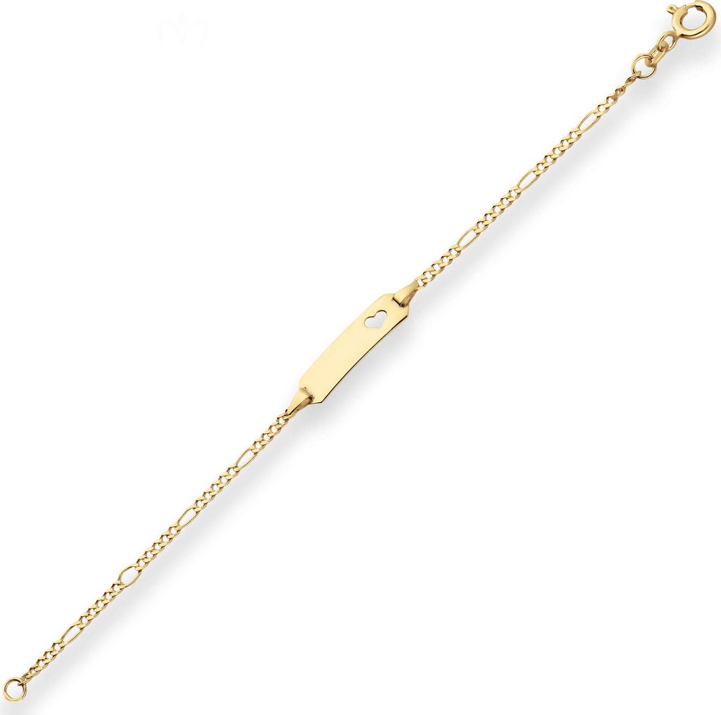 1,9mm Id-Armband Figarokette diamantiert Herz aus 585 Gold Gelbgold 11cm
