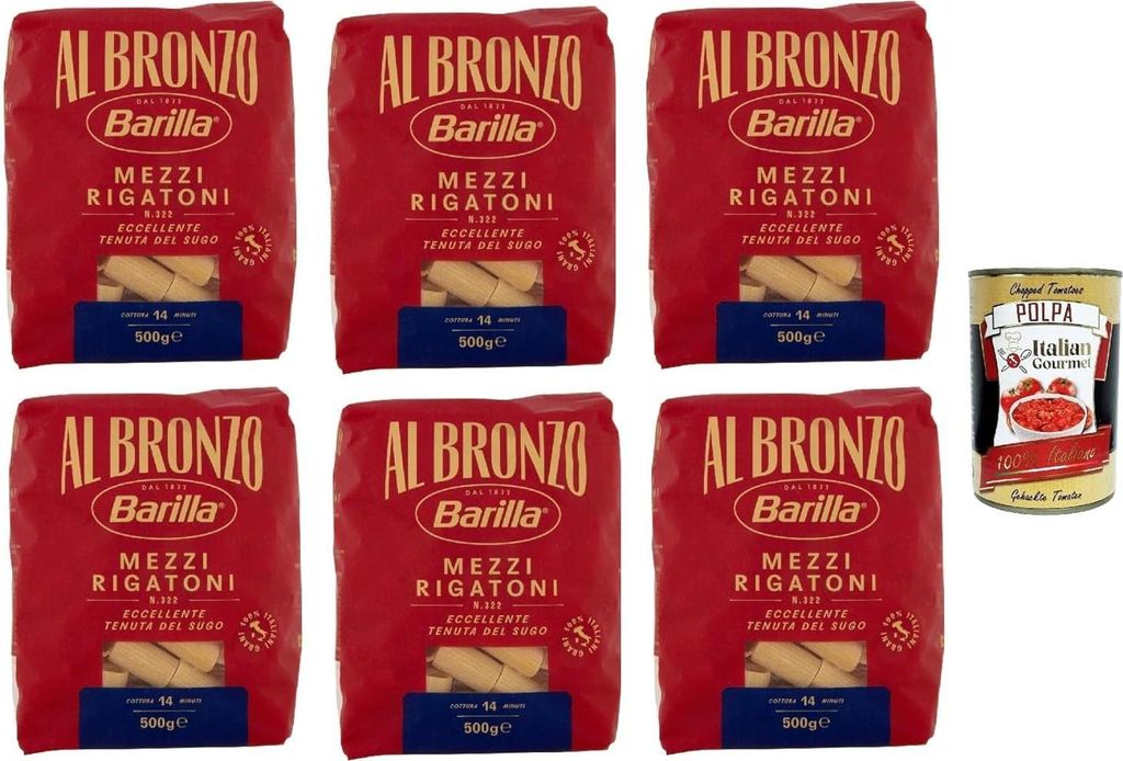 Barilla Al Bronzo Mezzi Rigatoni – 6 x 500 g (3 kg) | Extra Produktbild 
