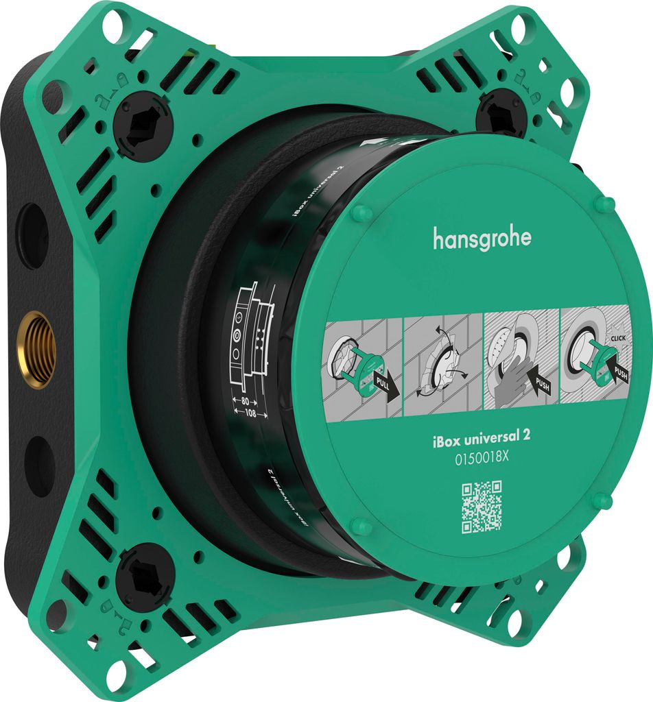 A close-up, studio shot of a Hansgrohe iBox universal 2 Grundkörper.