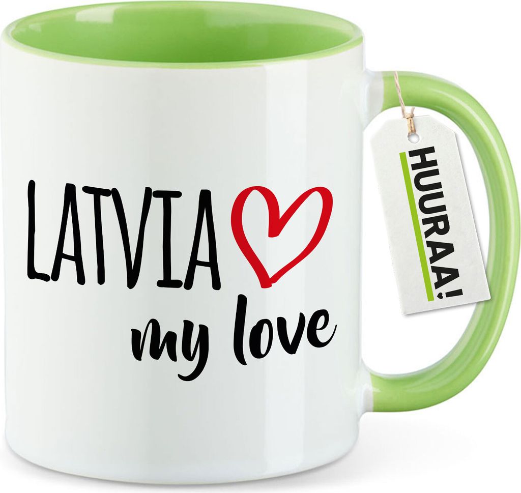 Huuraa Kaffeetasse Latvia my love 330ml Grün Keramik Kaffeebecher Geschenkidee