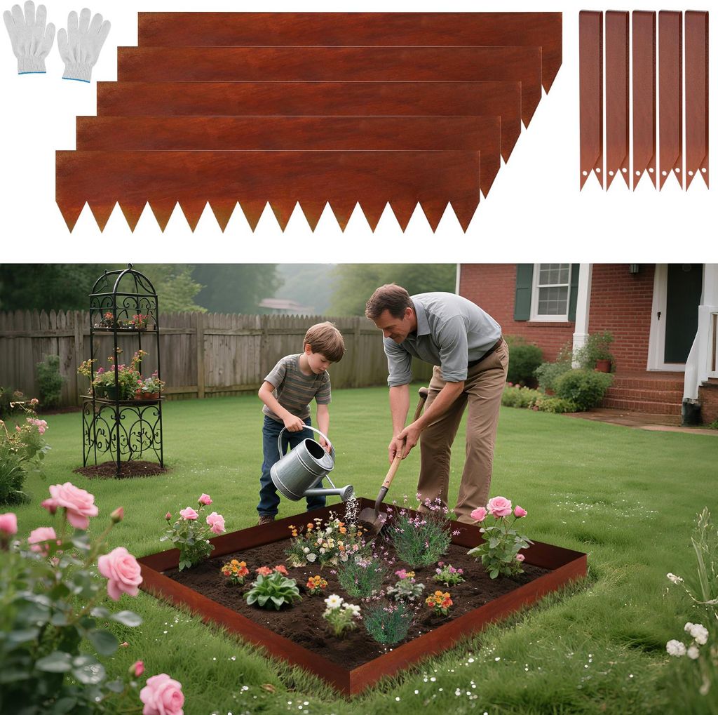 Jayseuw Rasenkante Schnecken Abwehr Verzinkt Blumenzaun Trennrand Gartenumrandung Stahl 100x20cm 5m Rost