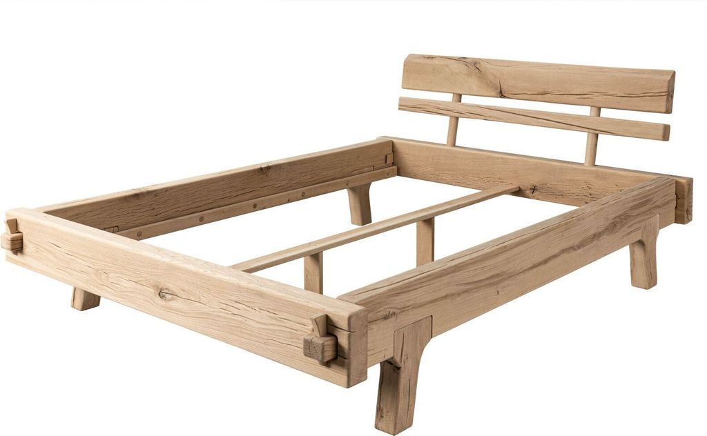 MASSIVMOEBEL24 Balkenbett Eiche 140x200 natur geölt OAK HEART #01