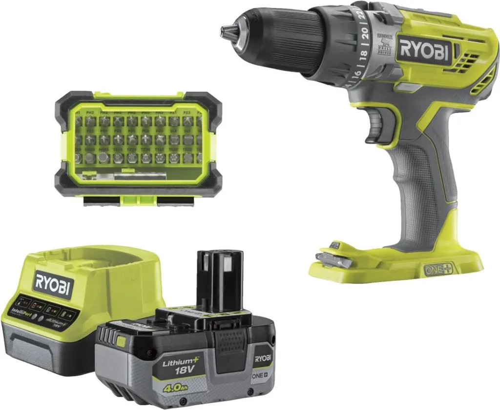 Pack Ryobi R18PD3-140A Perceuse Visseuse à Percussion 18V avec Forets