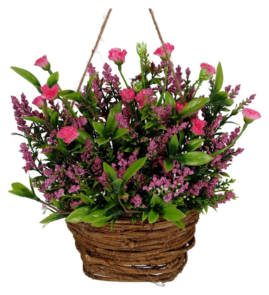 Zarter Wildblumen-Tür-Hängekorb aus Rattan, Beeren-Haustürkorb, Fensterdekoration in Rosa
