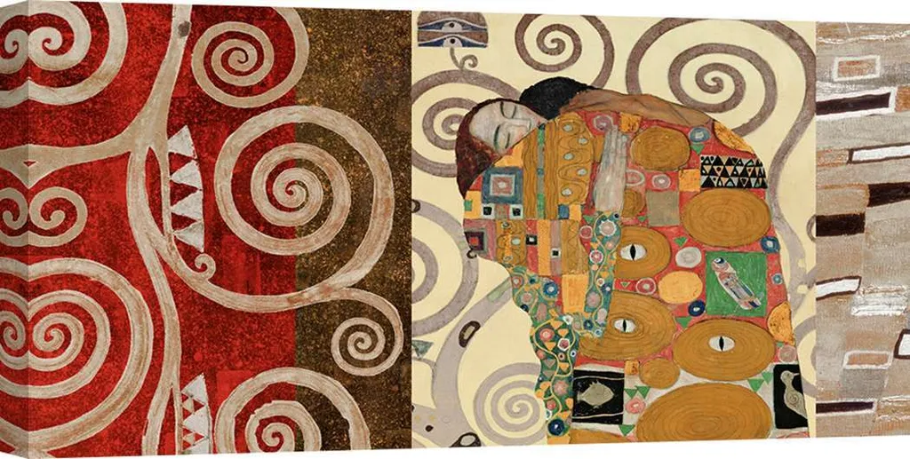 Regalo Romantico Quadro Klimt L'abbraccio 70x35 cm Tela Fine Art