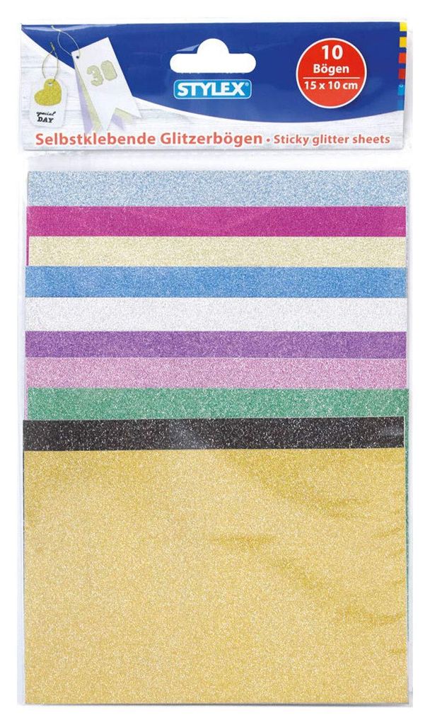 Stylex 46454 Glitzerpapier selbstklebend 10 x 15 cm 10 Bögen 10 x 15 cm