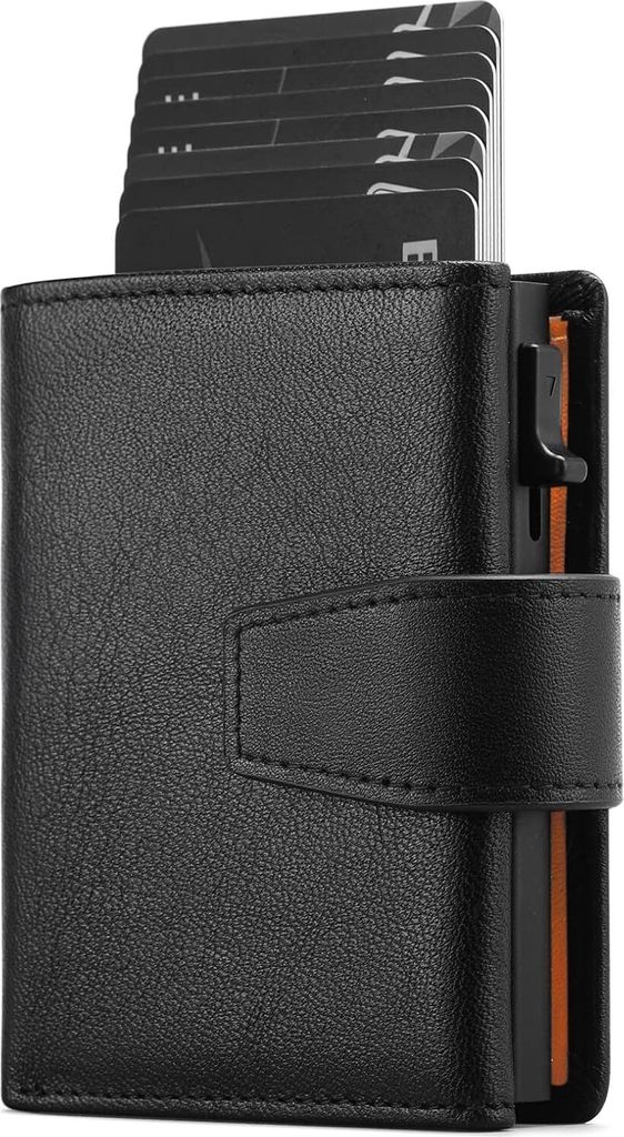 Kartenetui mit Münzfach | Geldbörse Herren RFID Schutz | Geldbeutel aus echtem Leder | Mini Portemonnaie Herren Slim Wallet | Pop-up Kartenhalter