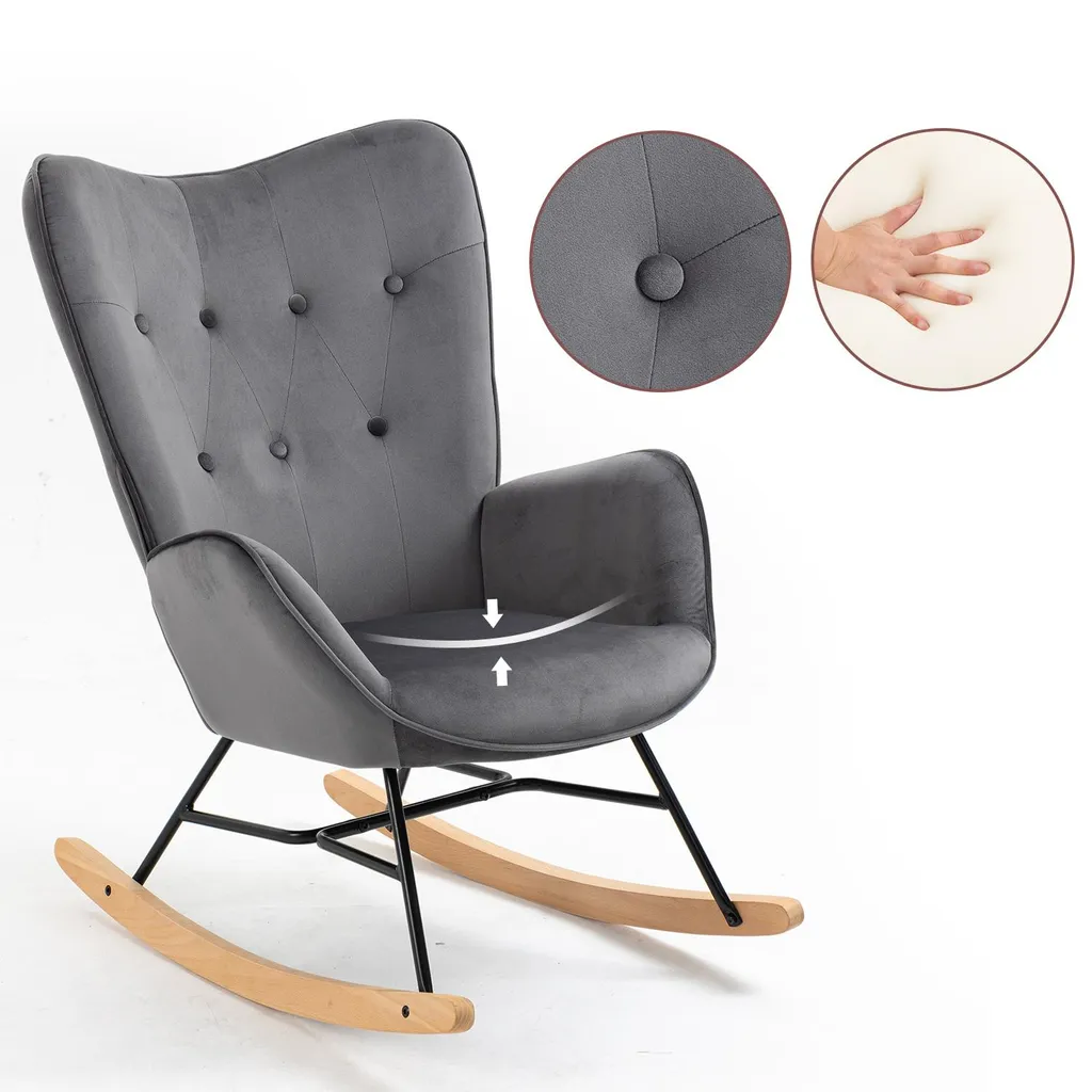 Fauteuil à bascule velours gris avec accoudoirs matelassés confort EPPING - 6