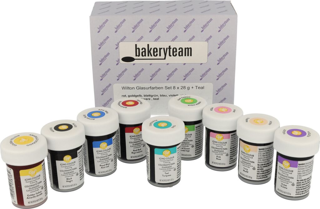 Wilton Glasurfarben Set 8 x 28 g + Teal 28 g Produktbild 