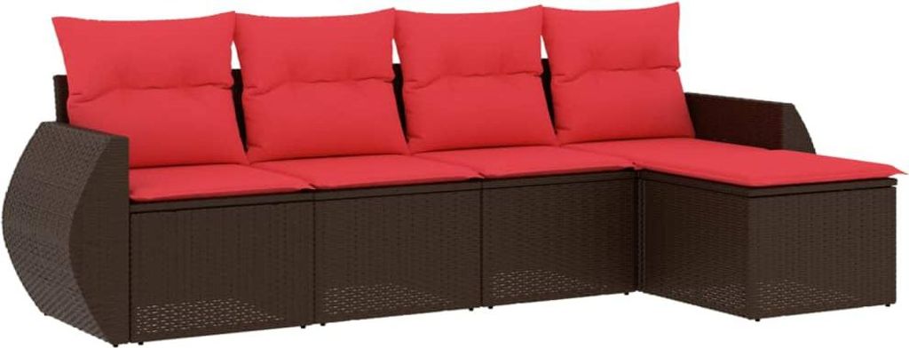 5-teiliges Gartensofa-Set mit Kissen, braun, Polyrattan