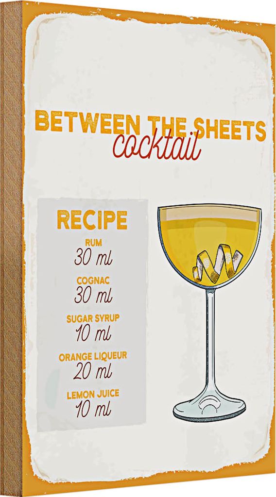Holzschild Rezept Between the Sheets Cocktail Recipe 20x30cm