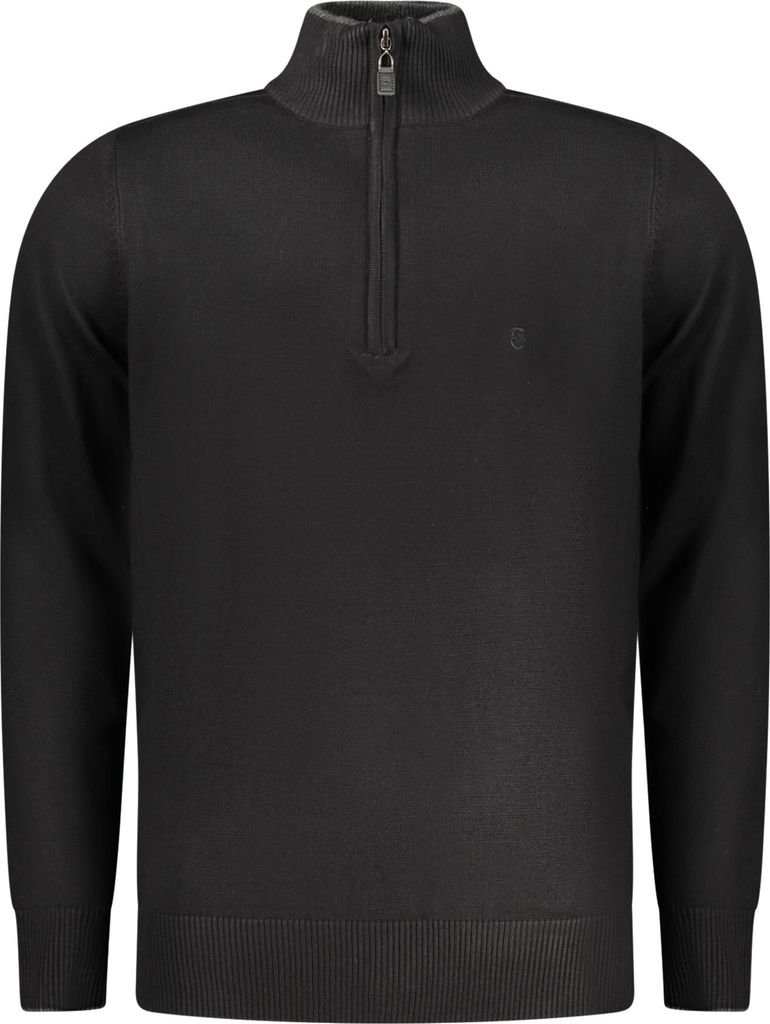 Schwarzer Herren Pullover mit Reißverschluss und Stickerei-Details