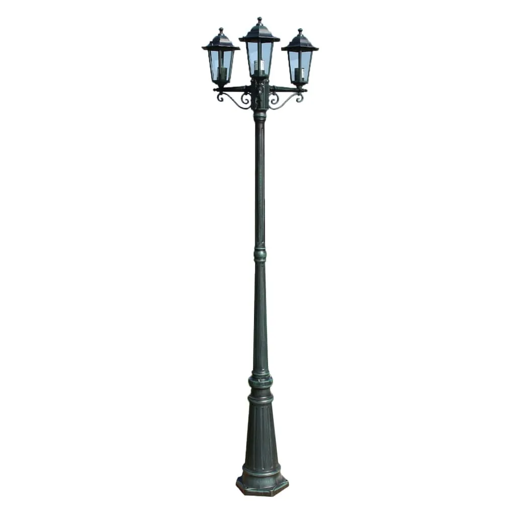 Lampadaire extérieur 3 têtes 215 cm en fonte d'aluminium noir et vert
