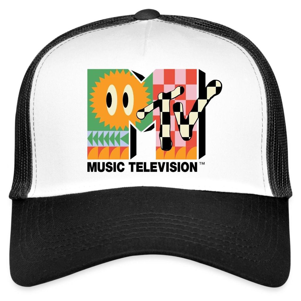Spreadshirt MTV Music Television Buntes Logo Mit Sonne Trucker Cap, One size, Weiß/Schwarz